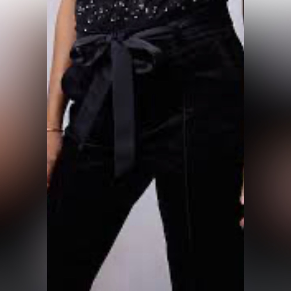 Lauren Conrad Black Velvet Holiday Pintuck Straight-leg Slacks EUC, Size 14 - Picture 2 of 8